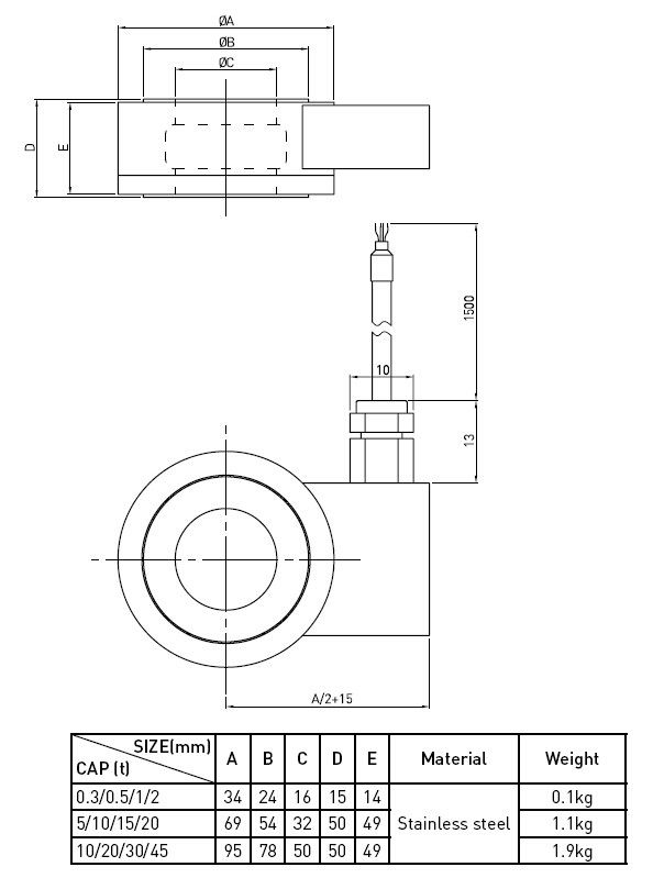 Wasmachinetype van de de Celcompressie van de Roestvrij staallading de Ladingscel 0.3t aan 45t